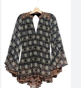 Free People Gabi Printed Tunic Dress in Black